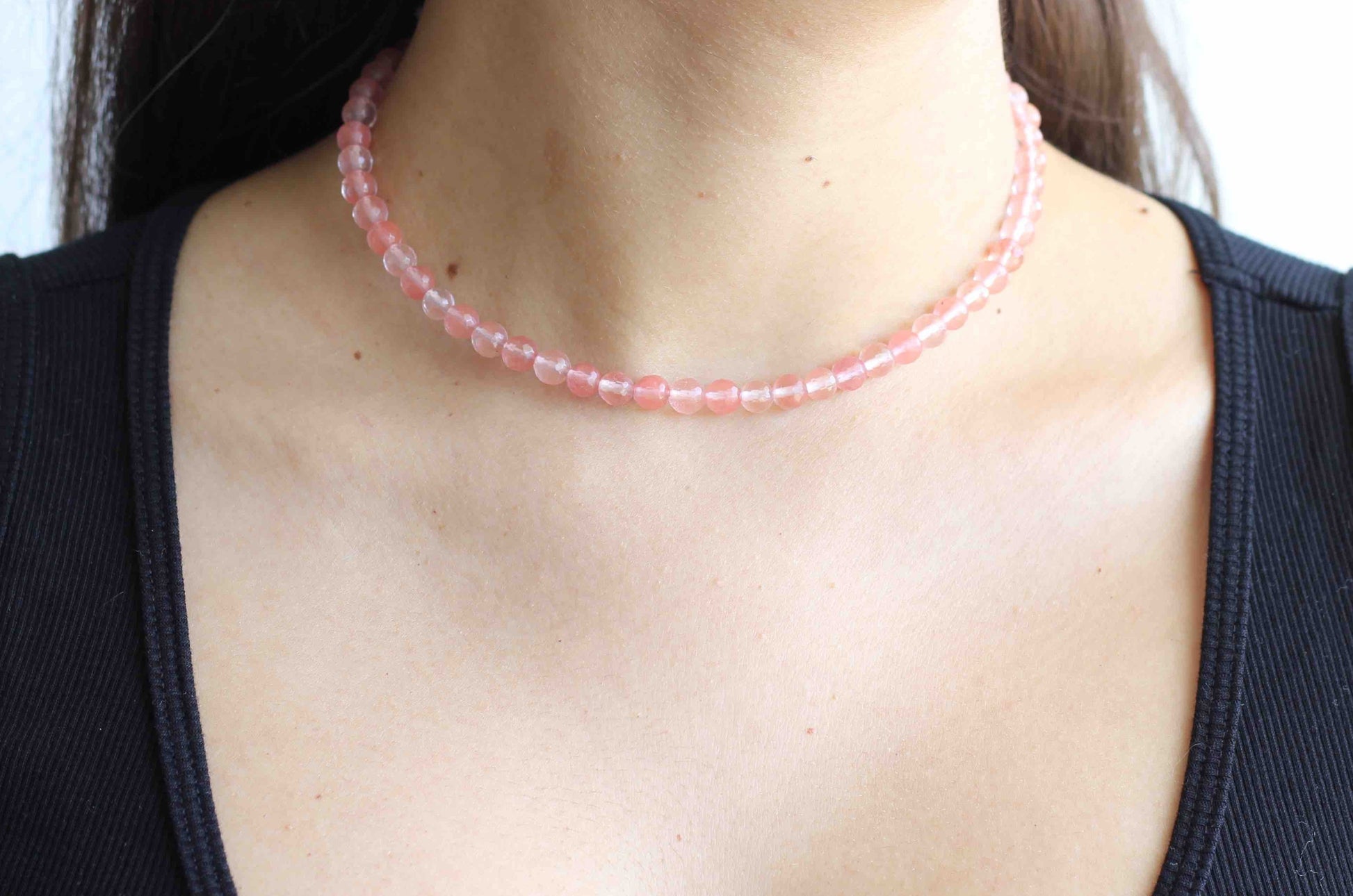 Handmade Cherry Quartz and Rose Quartz Beaded Delicate Choker Necklace