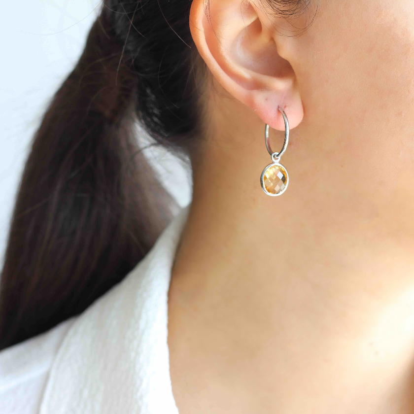 Citrine Hoop Earrings, Citrine Jewelry, Sterling Silver Hoop Earrings for Women