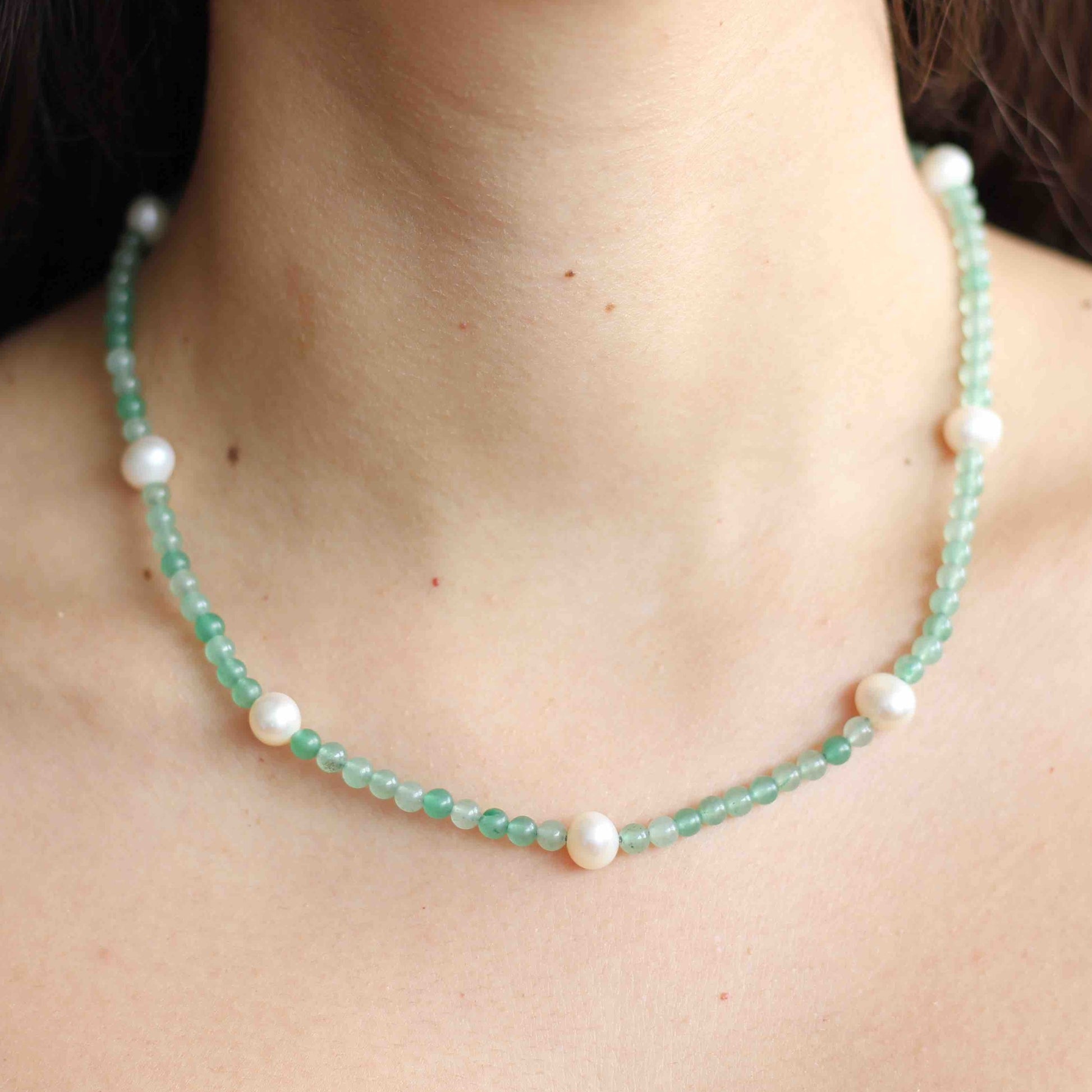 Green Aventurine Pearl Necklace, Pearl Necklace, Green Aventurine Necklace, Gemstone Necklace, Necklace for Women, Green Gemstone