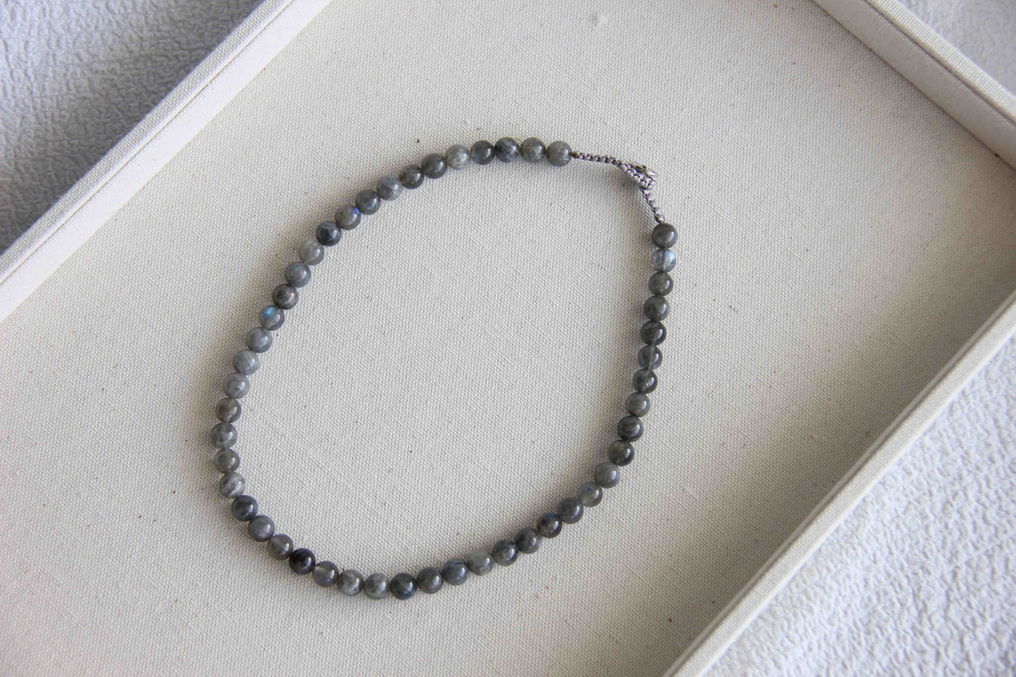 Labradorite Beaded Handmade Gemstone Necklace with 925 sterling silver custom closure button
