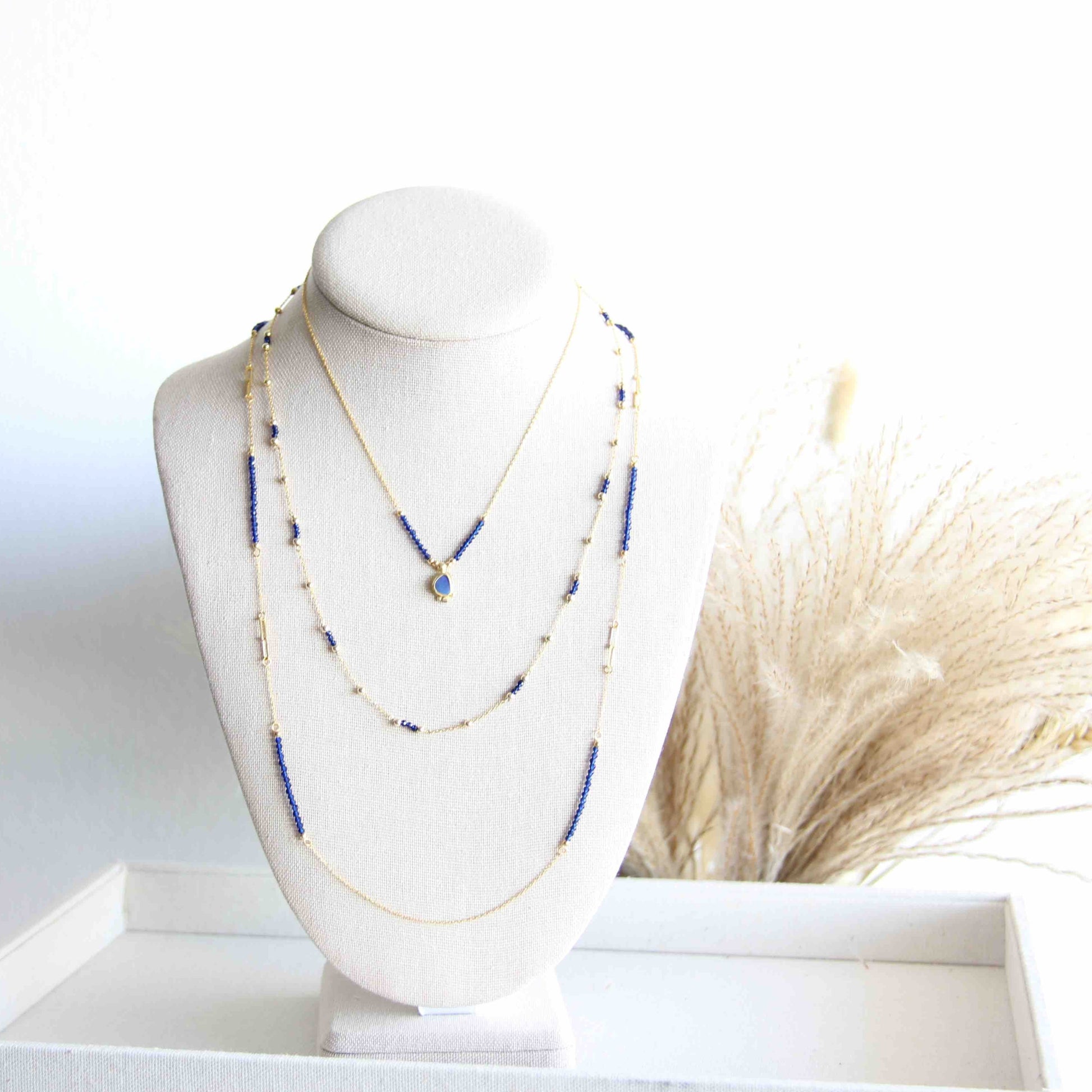 One of a kind Lapis Lazuli 3 layer gold necklace that you can wear for every occasion.