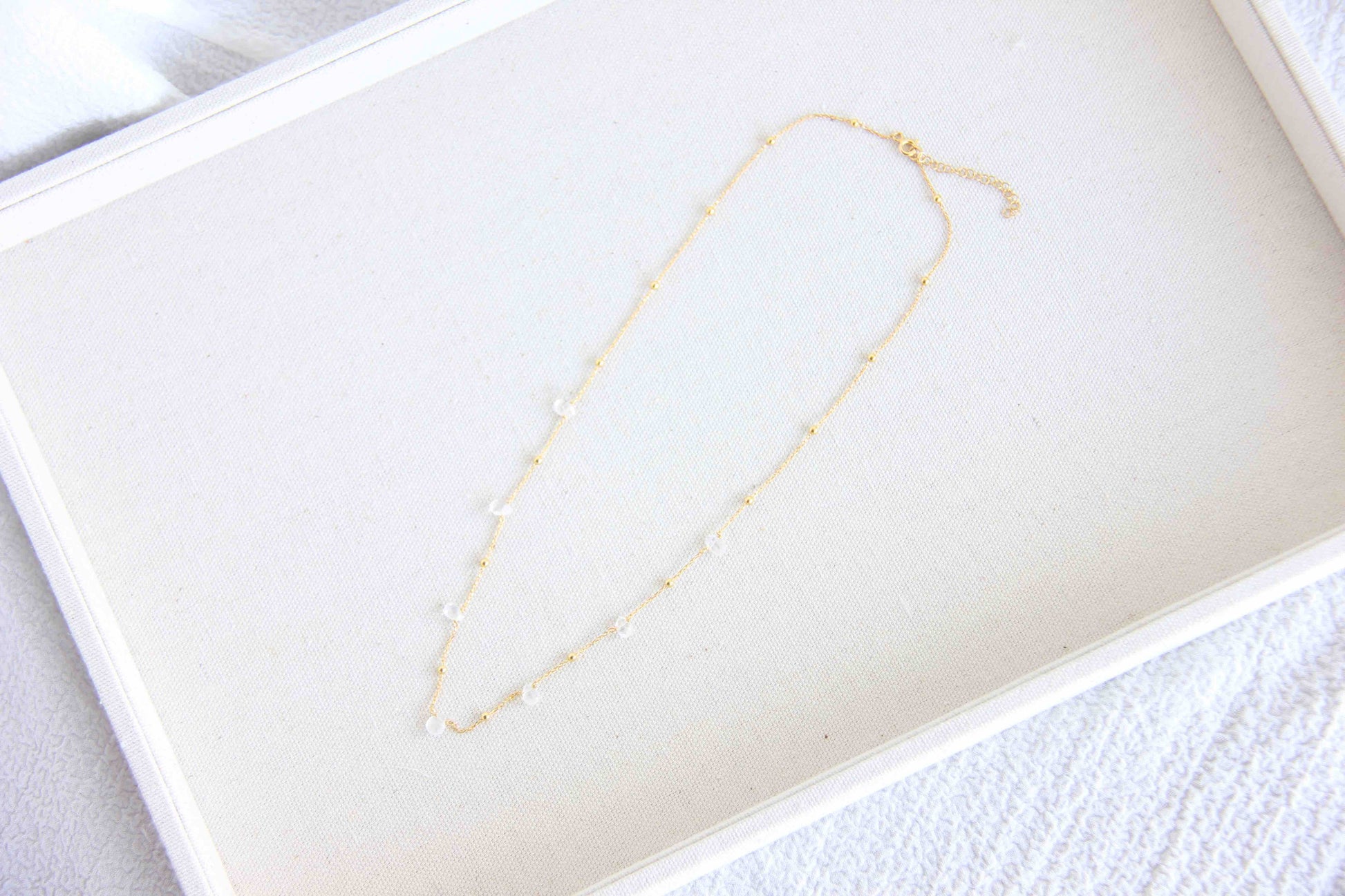 Moonstone 3 layer gold chain necklace on solid 925 sterling silver
