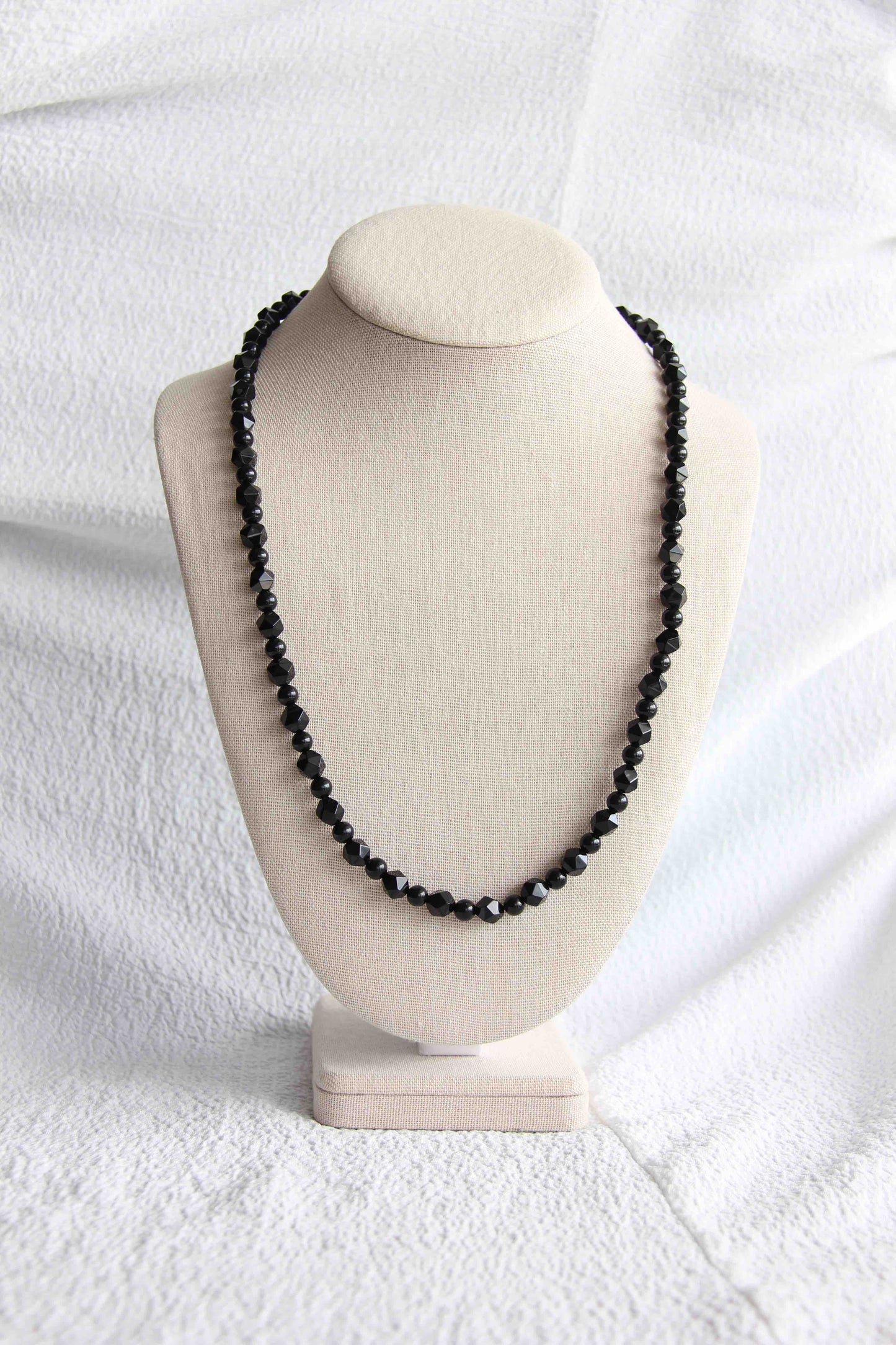 Star Cut Faceted and round onyx beaded handmade gemstone necklace with custom closure button that is made 14k gold plated on solid 925 sterling silver