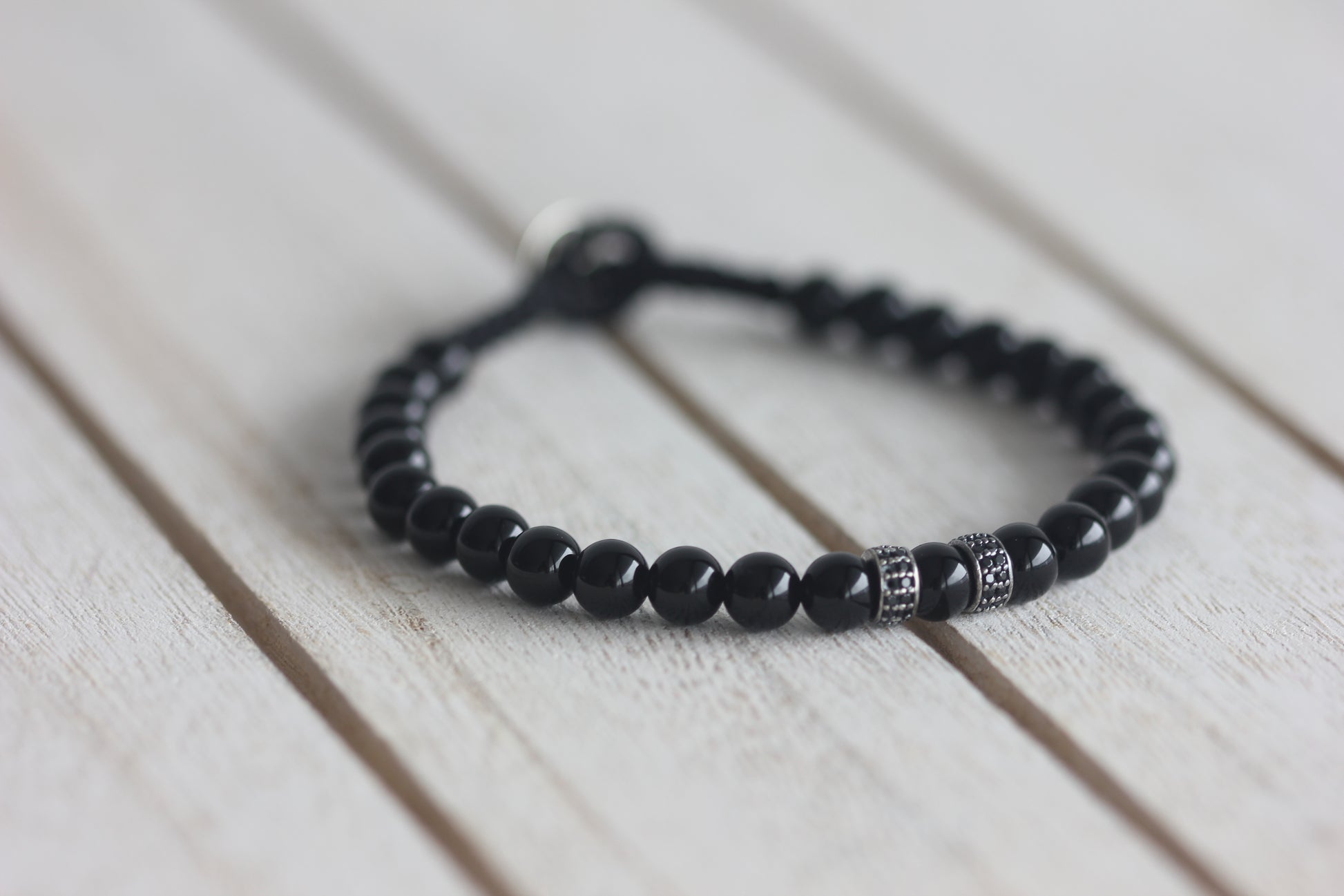 Onyx Beaded Bracelet for Men with 925 Sterling Silver