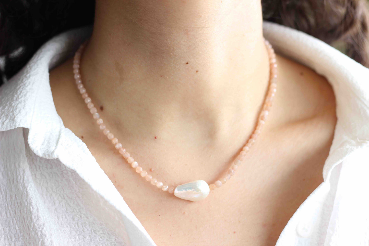 Pink Moonstone Baroque Pearl Necklace