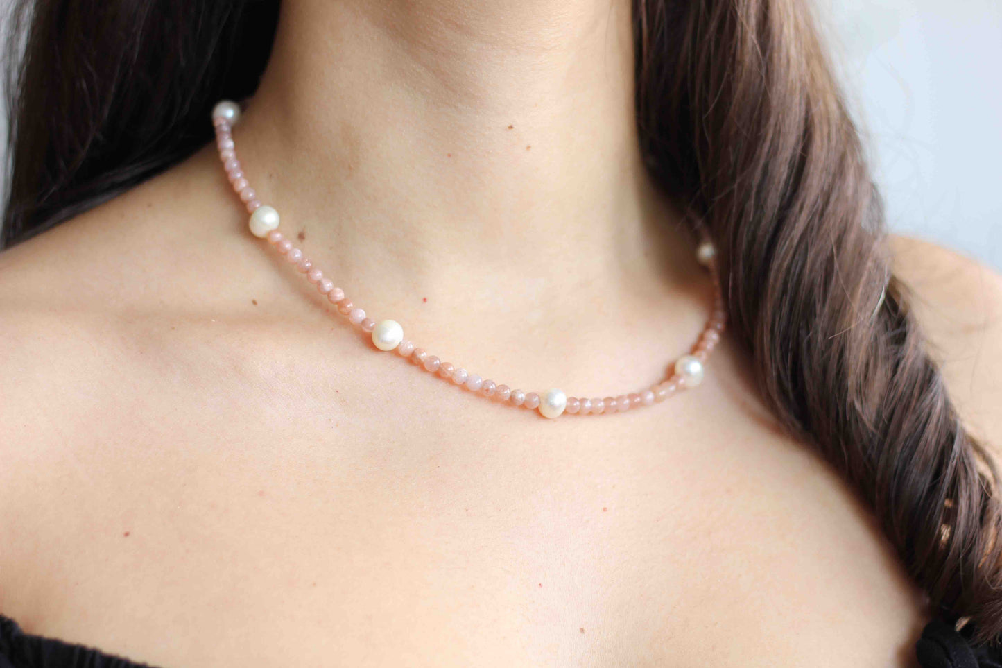 Pink Moonstone Pearl Necklace
