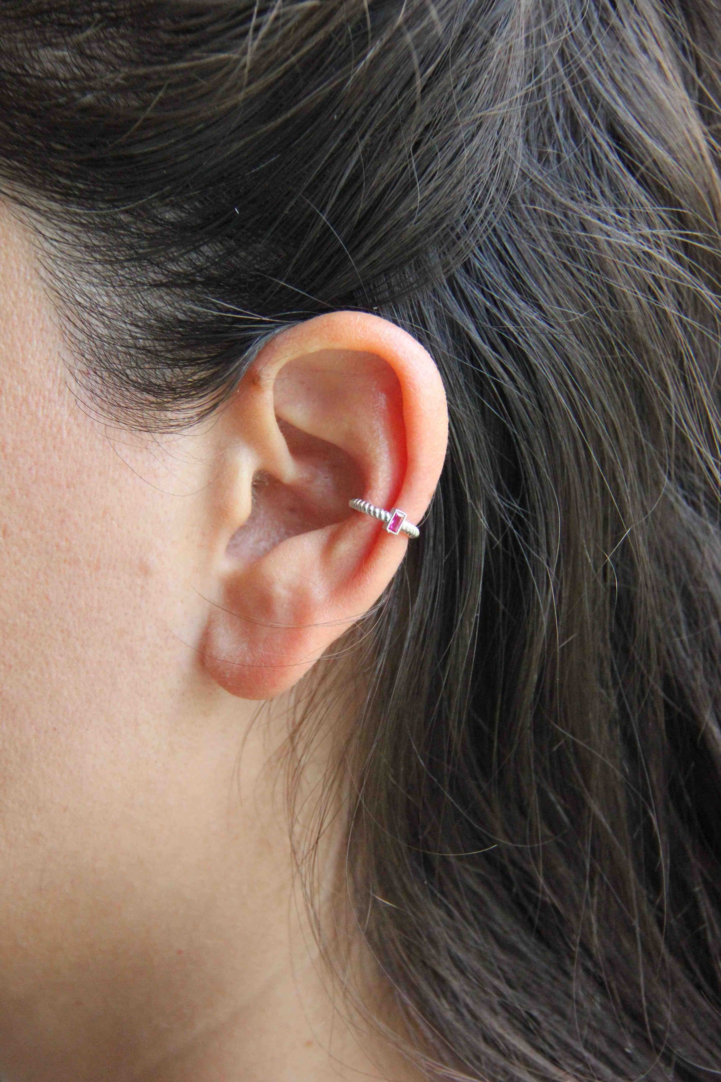Sterling Silver Pink Zirconia Ear Cuff, Minimal Ear Cuff
