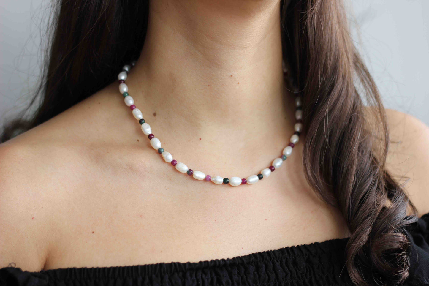 Ruby Zoisite Beaded Necklace with Natural Mini Pearls