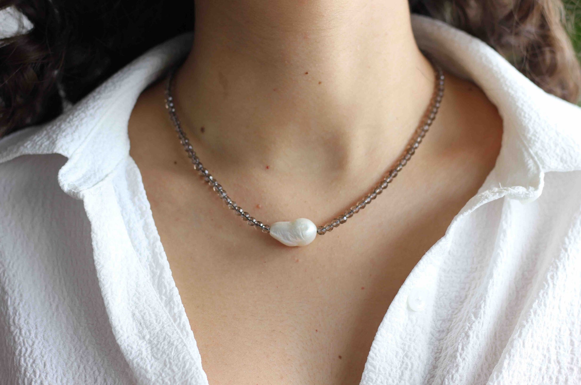 Smoky Quartz Baroque Pearl Necklace, Quartz Jewelry, Pearl Jewelry, Pearl Necklace, Smoky Quartz Necklace, Necklaces for Women