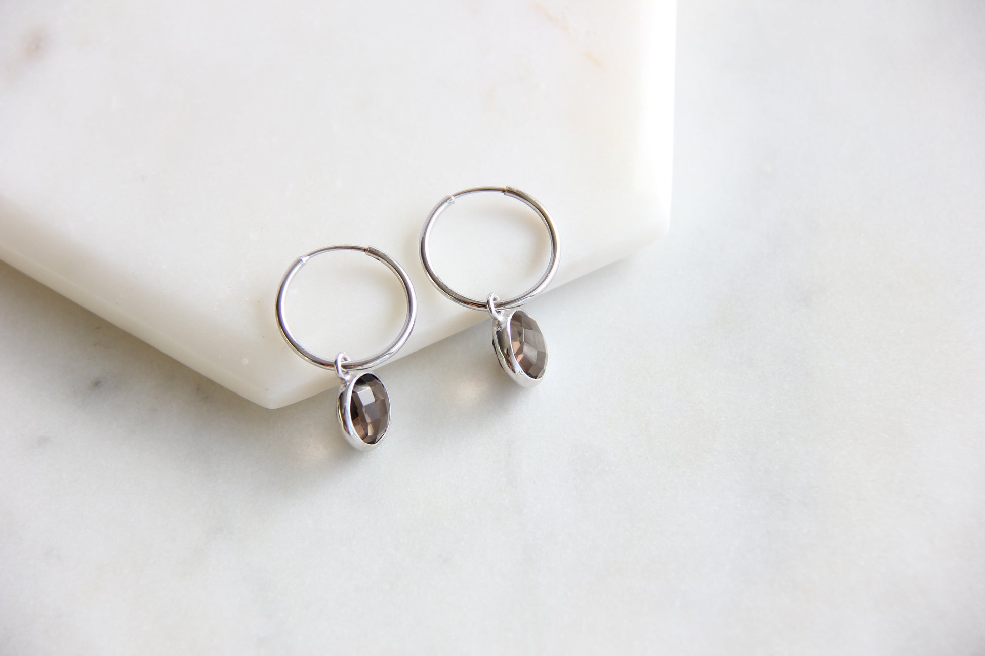 Smoky Quartz Hoop Earrings, Sterling Silver Hoop Earrings for Women, Smoky Quartz Jewelry