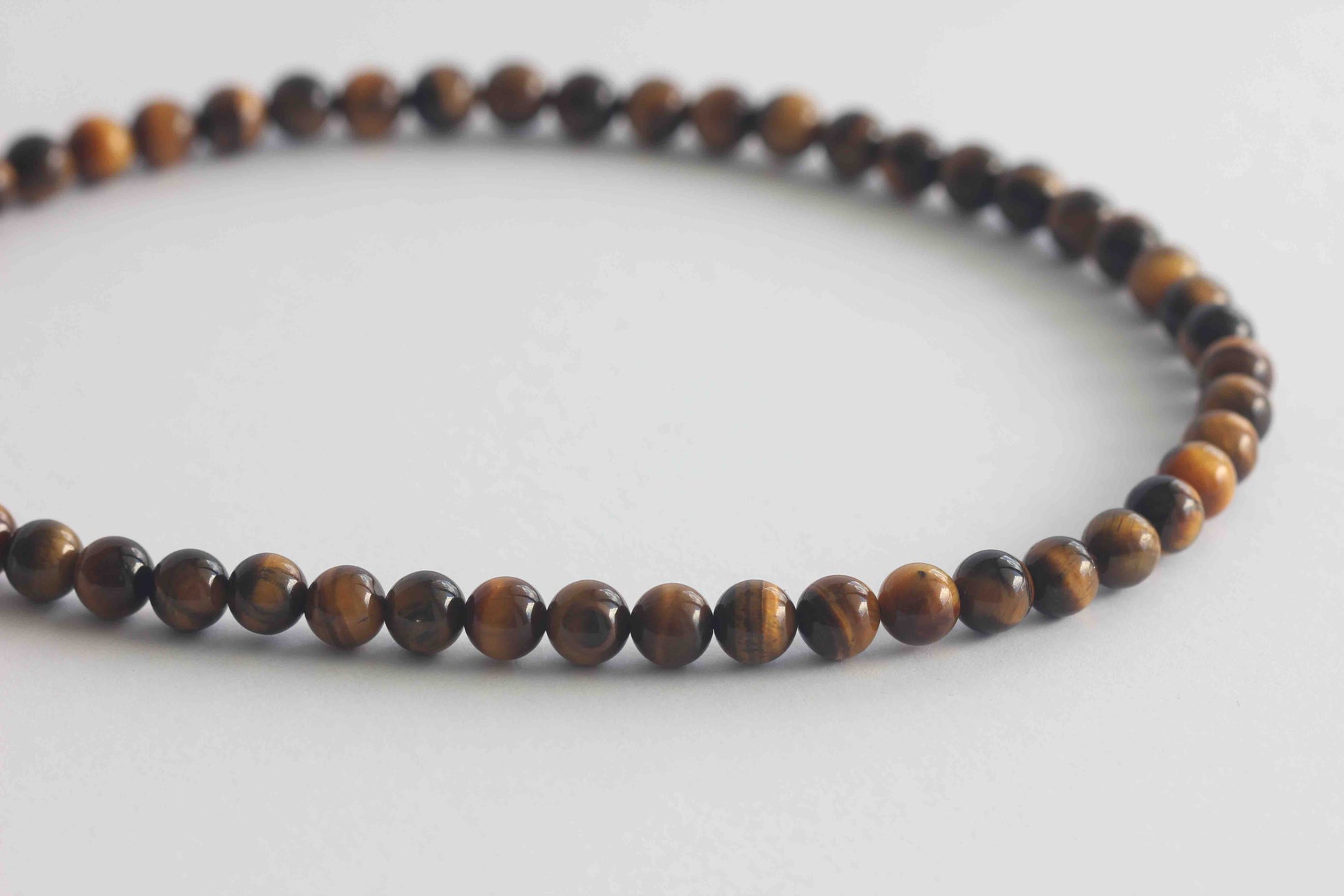 Tiger's Eye Beaded Gemstone Necklace with 925 Sterling Silver Closure