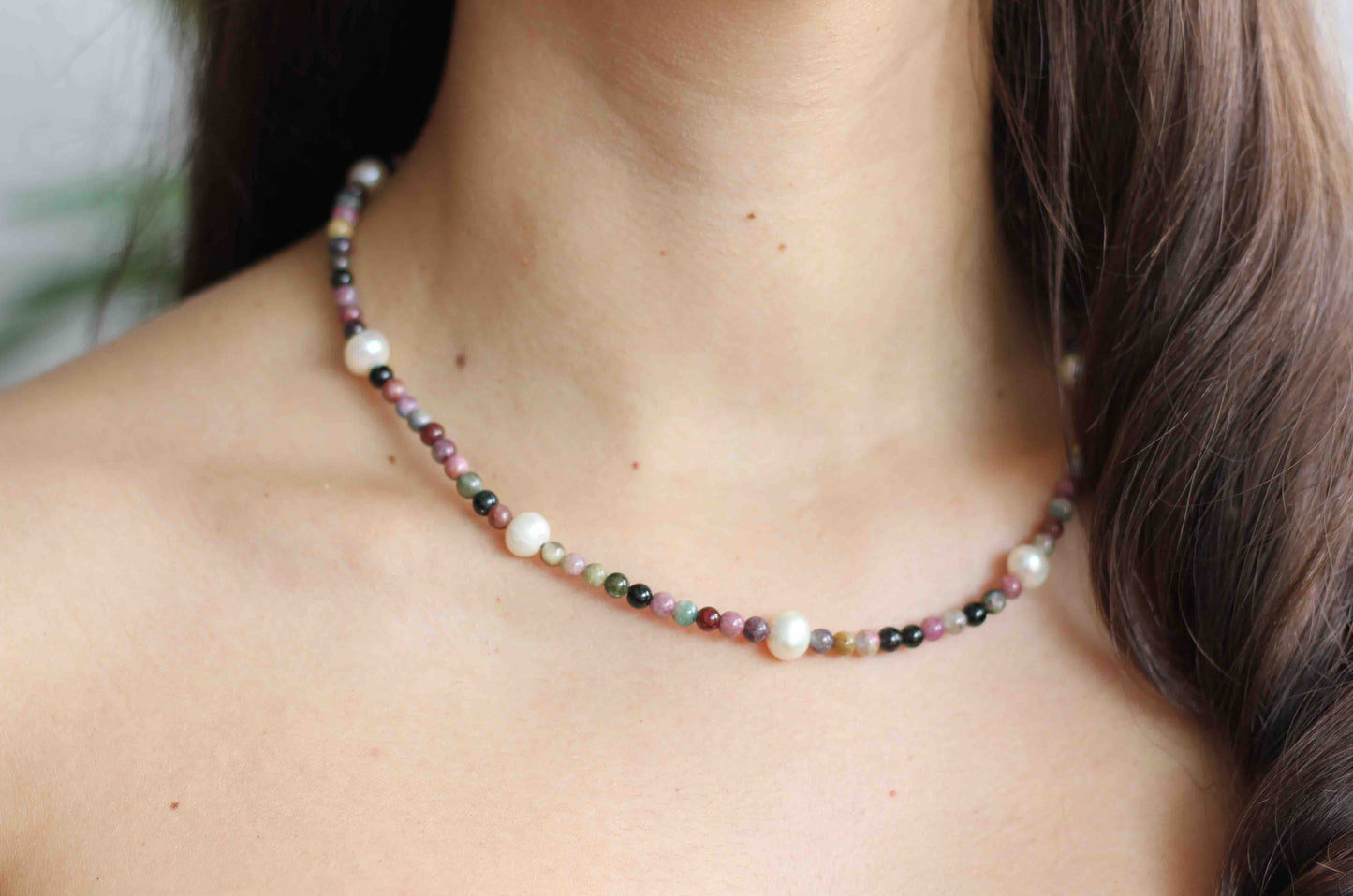 Tourmaline Pearl Necklace, Pearl Necklace, Tourmaline Necklace, Gemstone Necklace, Necklace for Women, Gemstone Jewelry