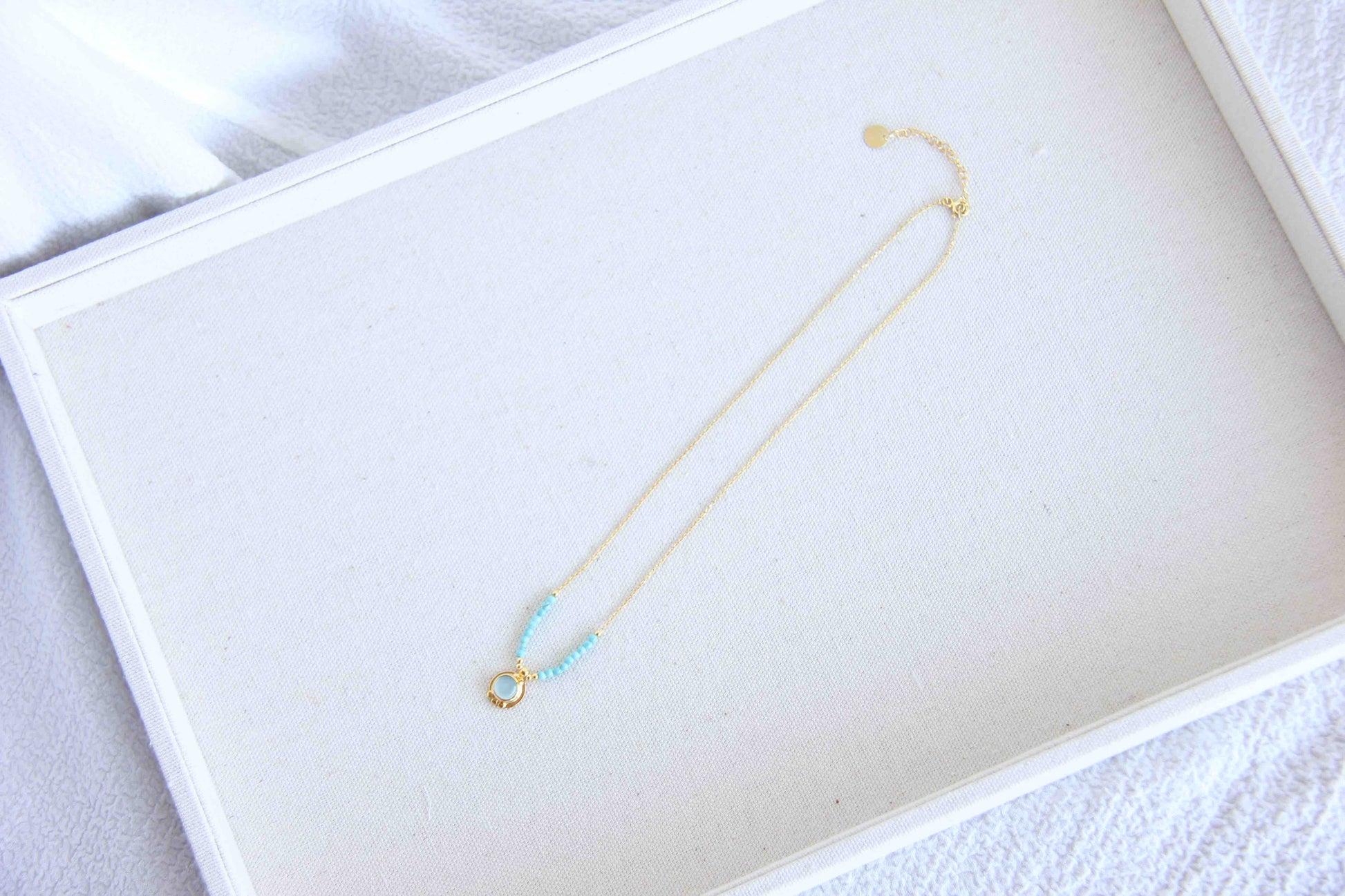 3 layer minimal gold turquoise necklace on solid 925 sterling silver