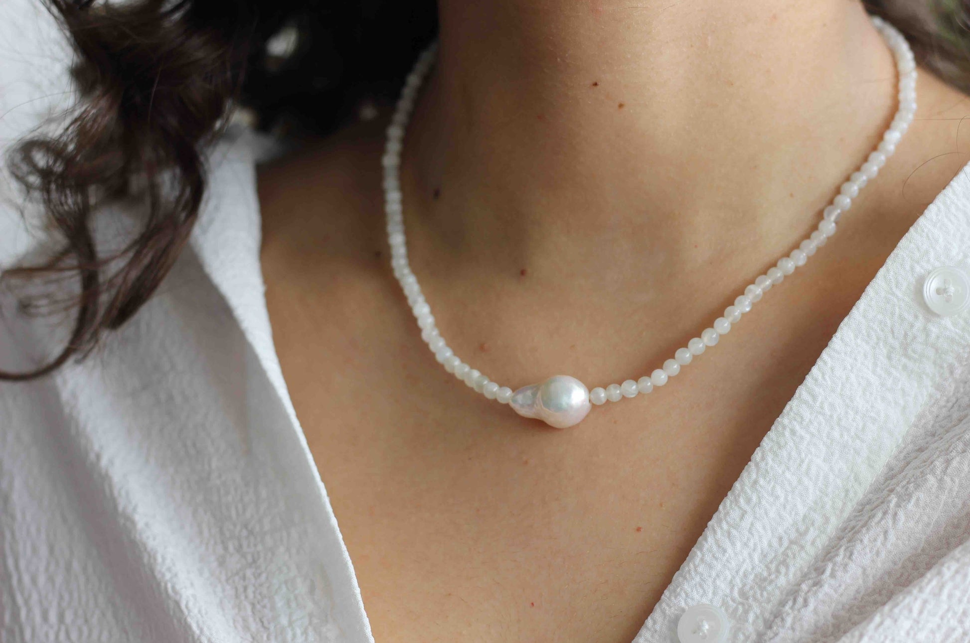 White Moonstone Baroque Pearl Necklace, White Moonstone Jewelry, Pearl Jewelry, Pearl Necklace, Necklaces for Women